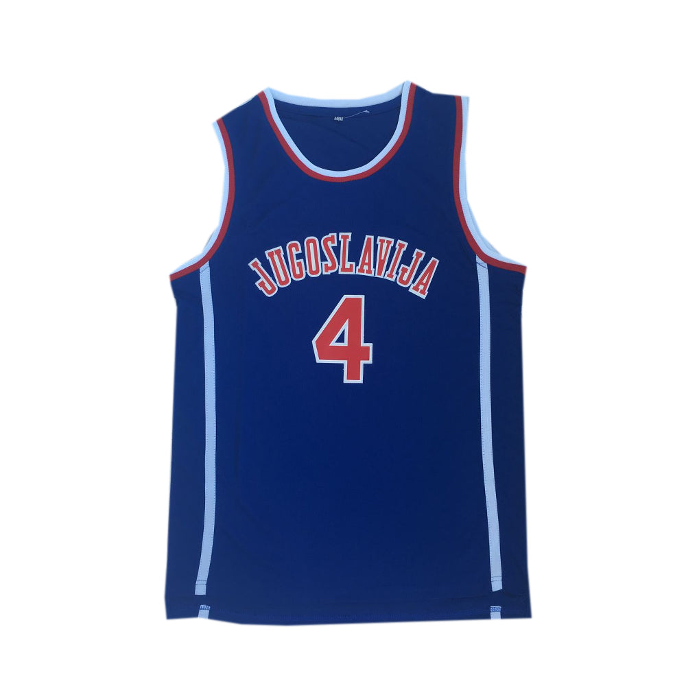 Drazen Petrovic  #4  Yugoslavia Basketball Jersey Blue