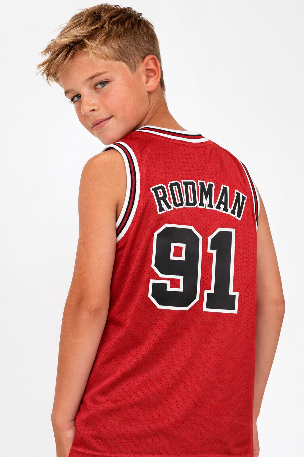 Kids Youth Rodman Bulls Classic Throwback #91 Basketball Jersey Red