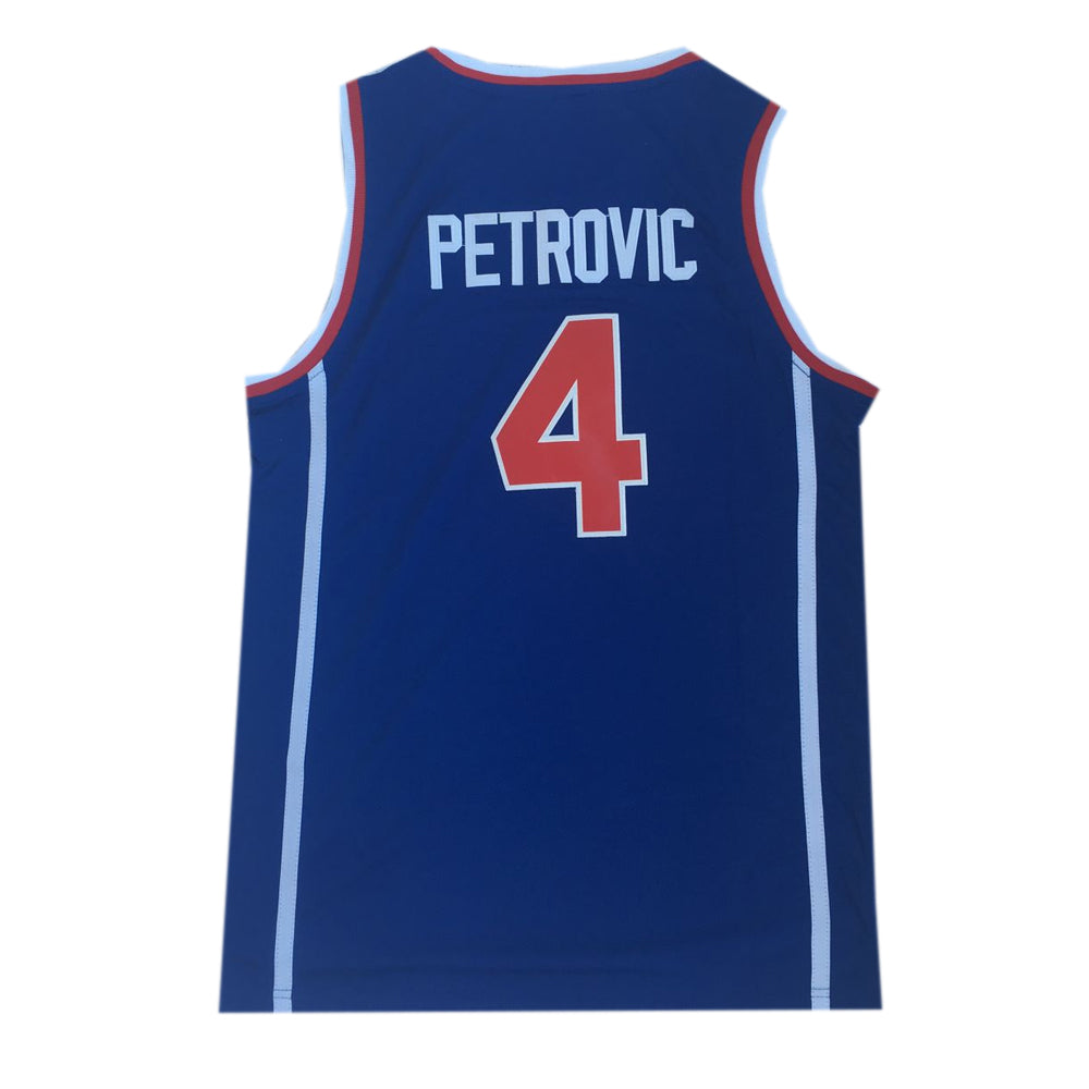 Drazen Petrovic  #4  Yugoslavia Basketball Jersey Blue