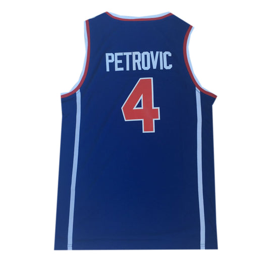 Drazen Petrovic  #4  Yugoslavia Basketball Jersey Blue