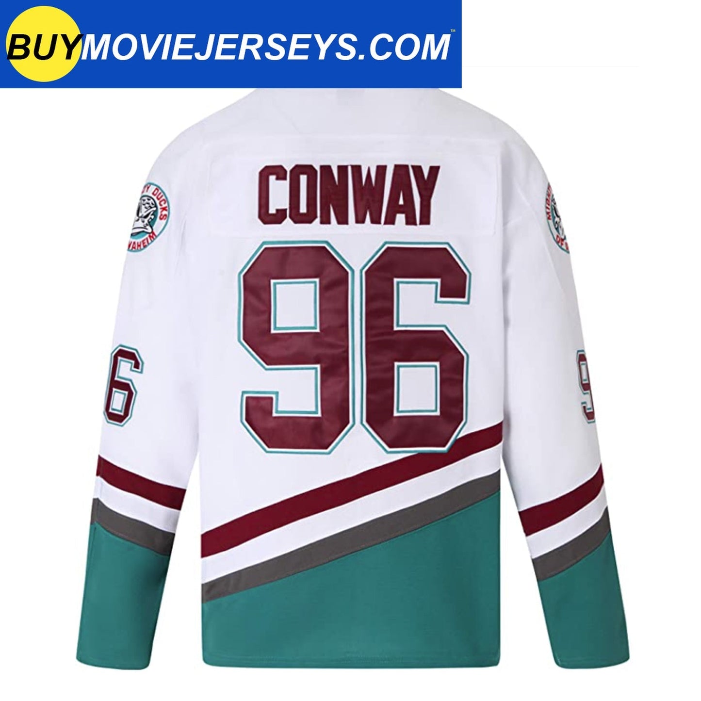 Youth The Mighty Ducks Movie Hockey Jersey #96 Charlie Conway White Color Kids Size