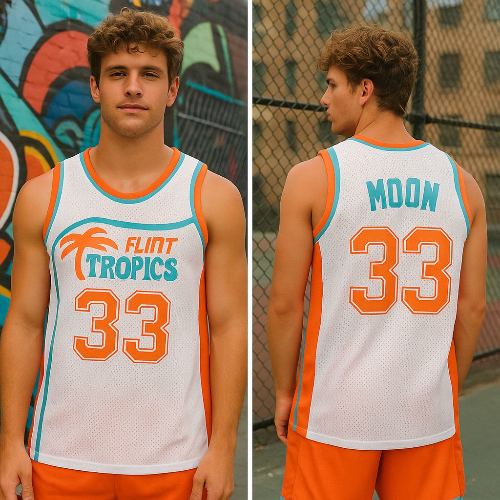 Semi-Pro Flint Tropics Jackie Moon #33  Basketball Movie Jersey White Color