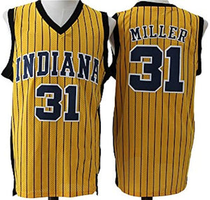 Customized Reggie Miller #31 Vintage Indiana Pacers Jersey Yellow /White /Black Stripe