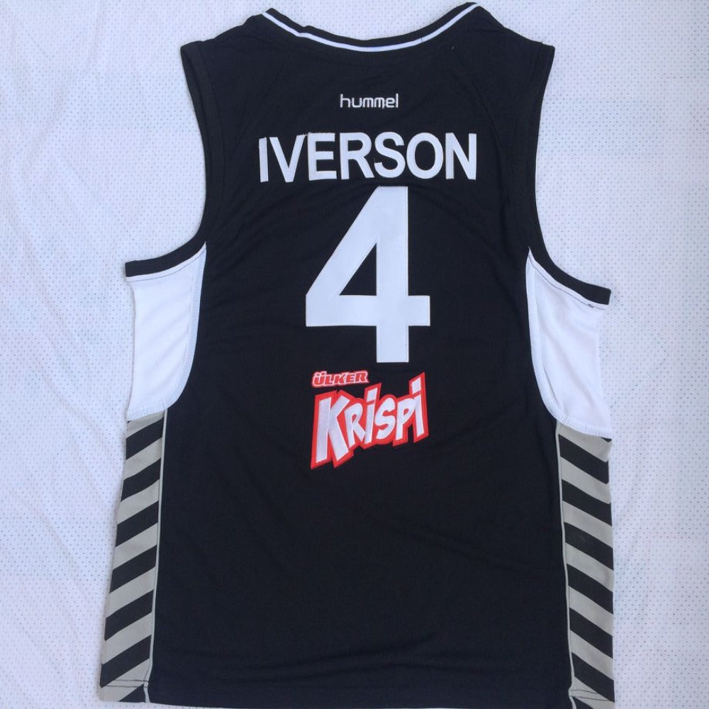 Turkish League Iverson #4 Black Embroidered Basketball Jersey