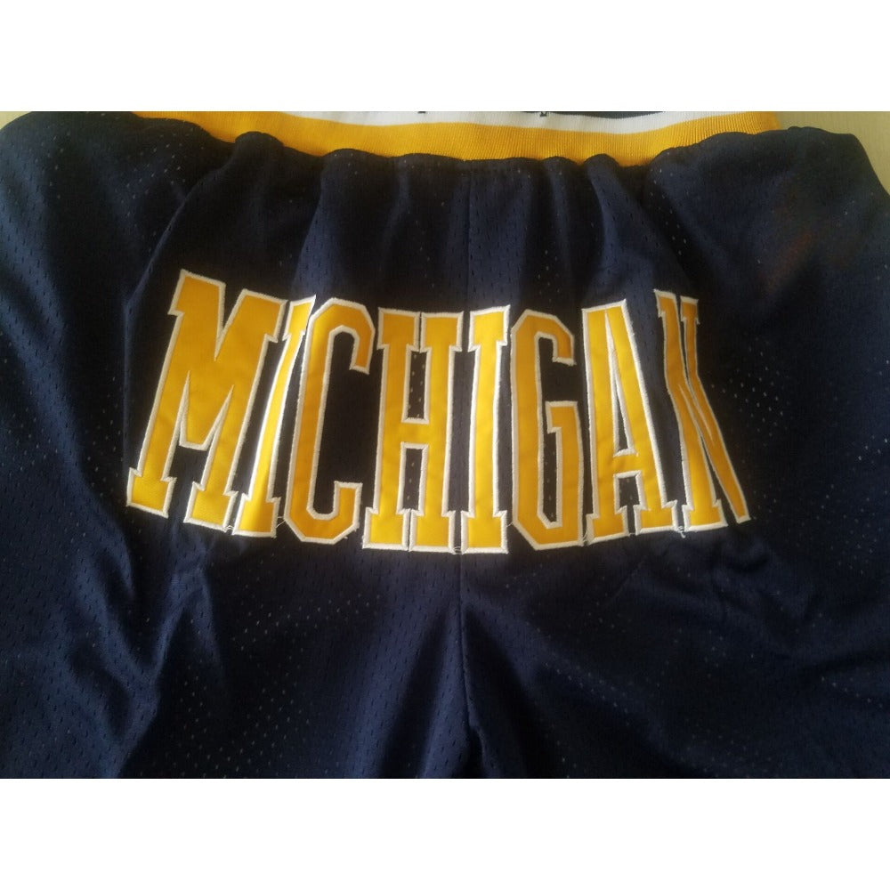 Throwback Classic Michigan Basketball Shorts Sports Pants with Zip Pockets Dark Blue