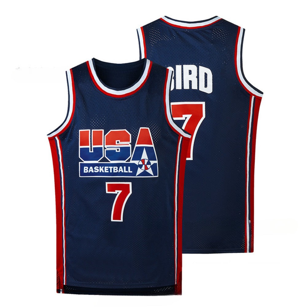 Larry Bird #7 USA Dream Team Basketball Jersey Darkblue and White 2 Pcs