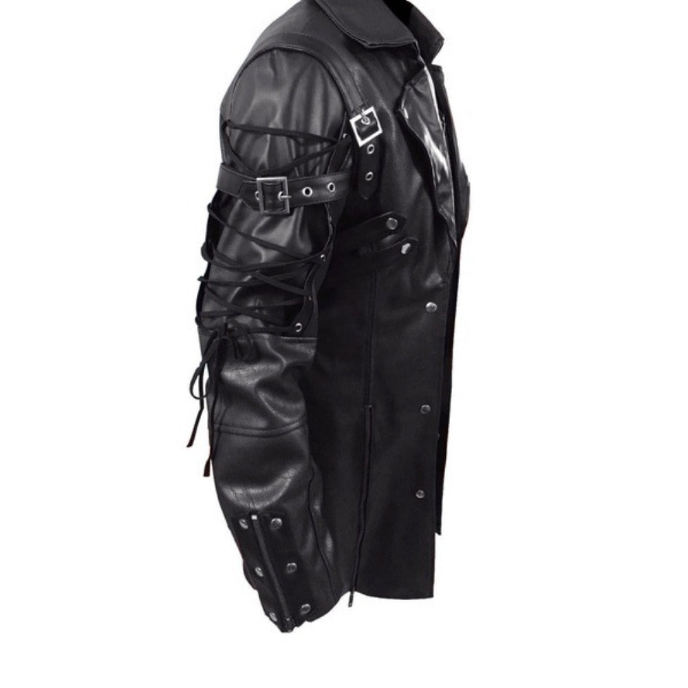 Men's Biker Faux Leather Jacket - Punk Rock Style Motorcycle Outerwear