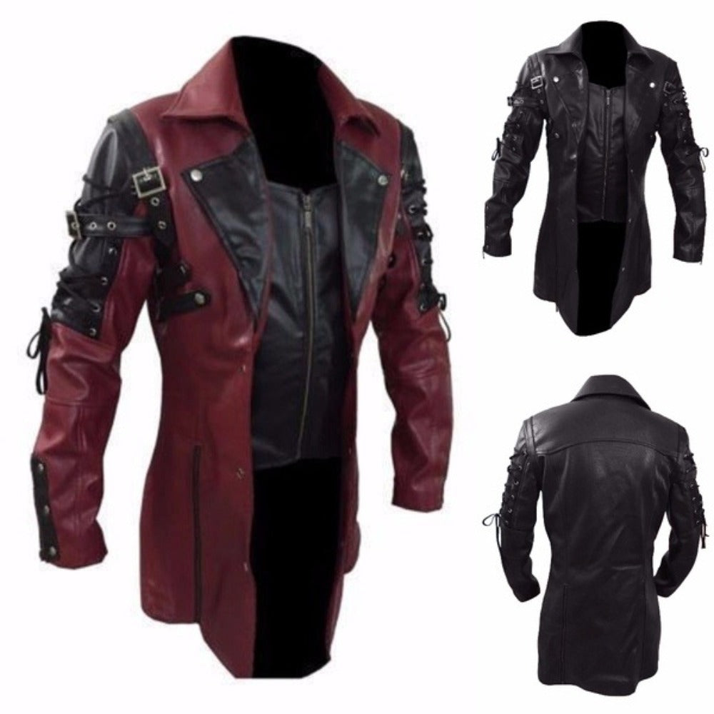 Men's Biker Faux Leather Jacket - Punk Rock Style Motorcycle Outerwear