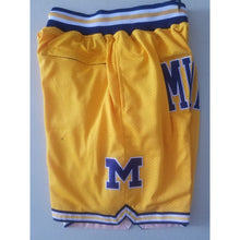 Load image into Gallery viewer, Throwback Classic Michigan Basketball Shorts Sports Pants with Zip Pockets Yellow