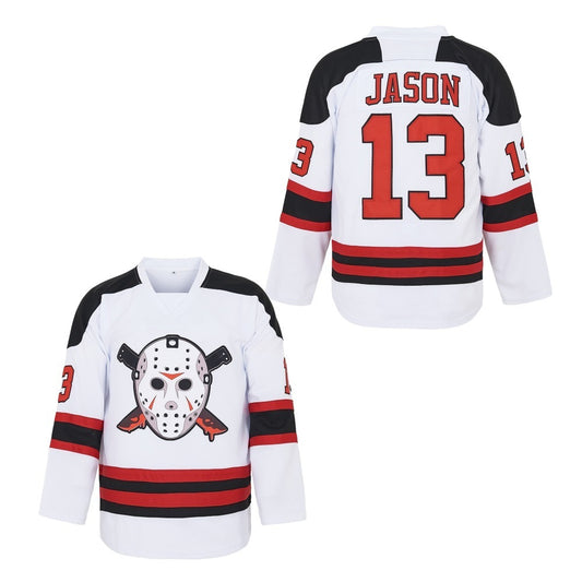 Custom Friday the 13th Jason Voorhees #13 Hockey Jersey- White
