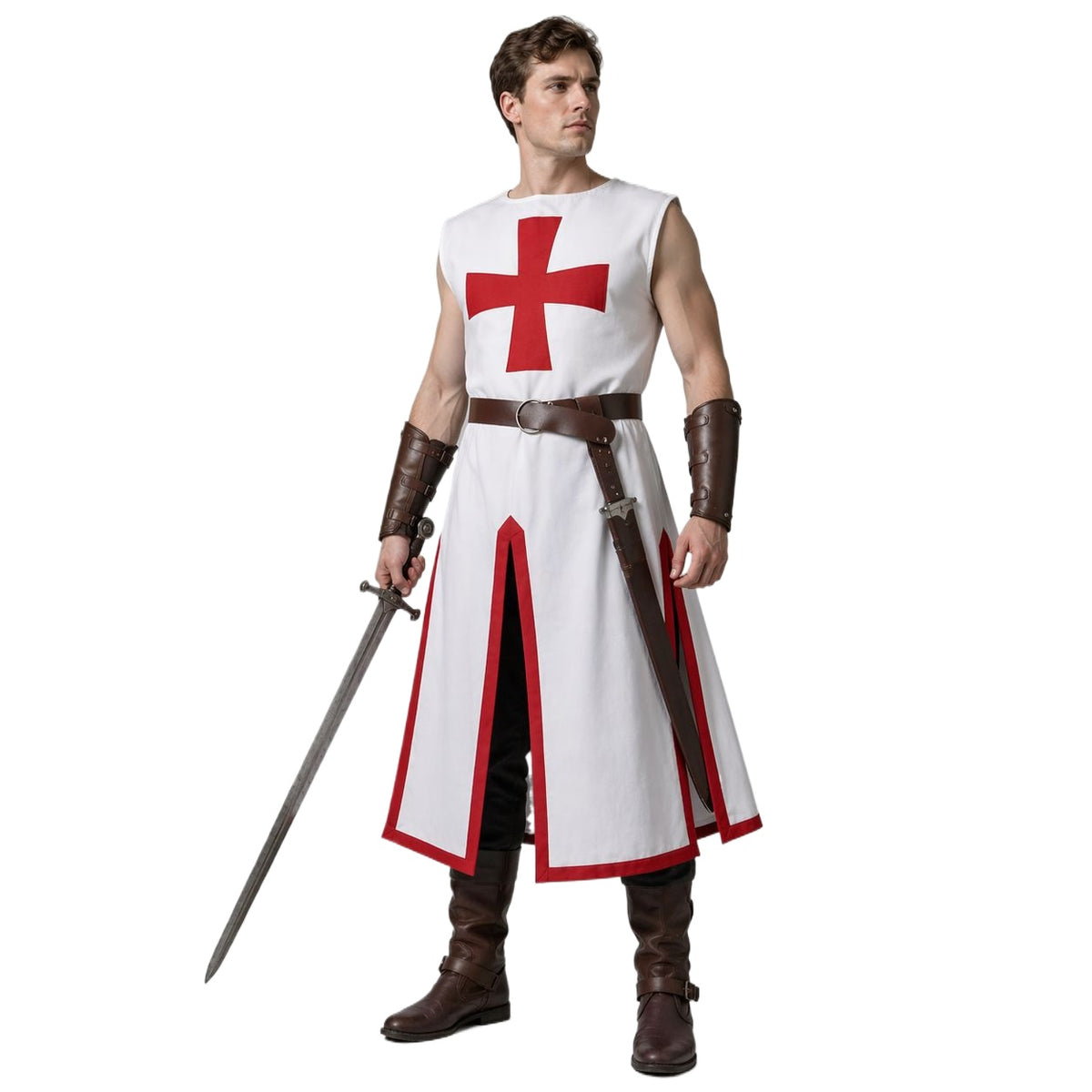 Mens Medieval Royal Knight Tunic Renaissance Roman Crusader Costume with Belt