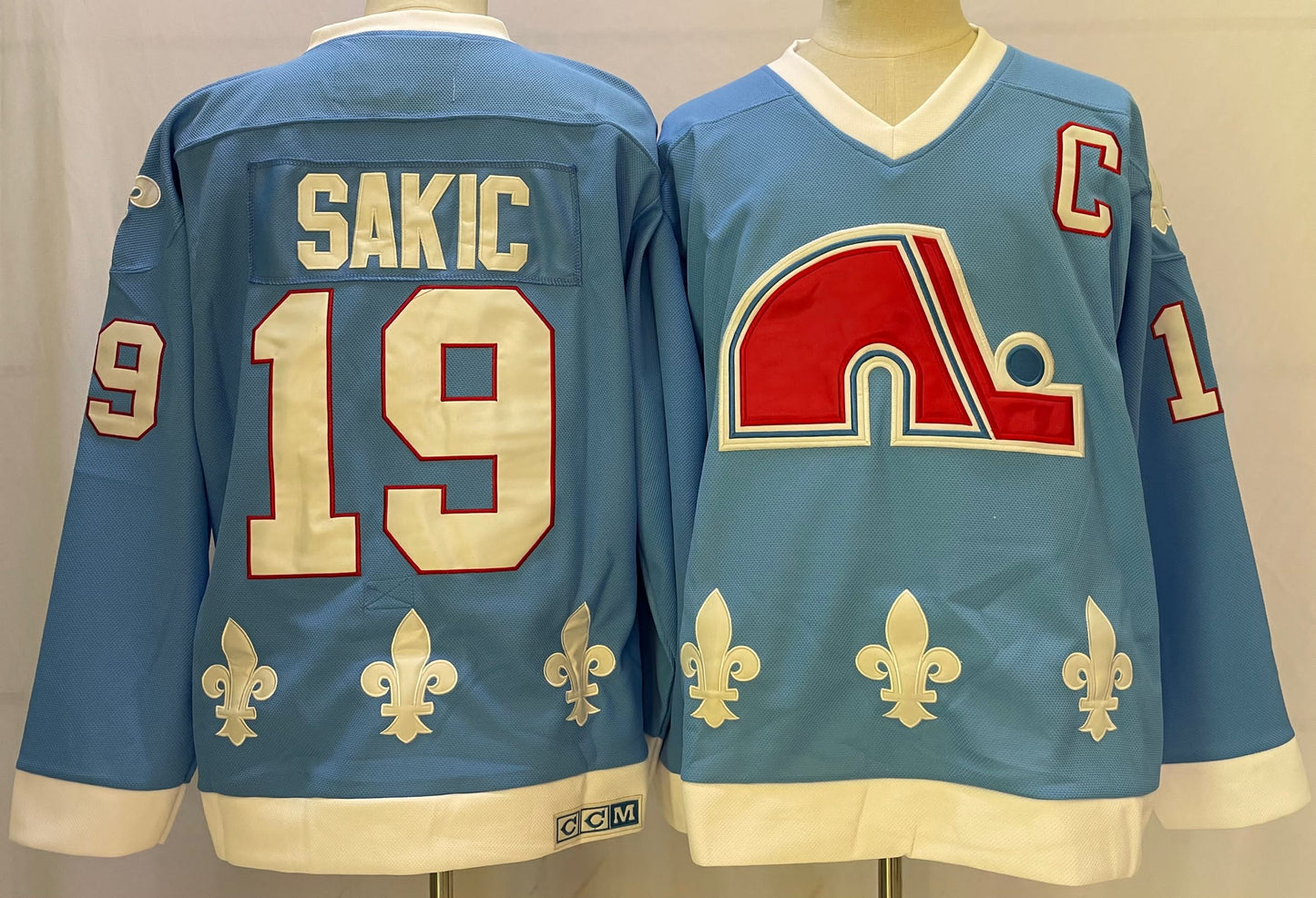 Rare Vintage Joe Sakic #19 Jersey Quebec Nordiques Ice Hockey Jersey Sky Blue