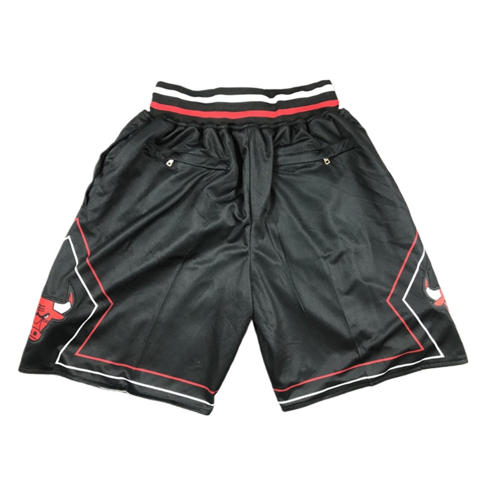 Throwback Chicago Basketball Shorts Sports Pants with Zip Pockets Black