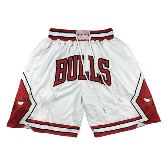 Throwback Bulls Basketball Shorts Sports Pants with Zip Pockets White