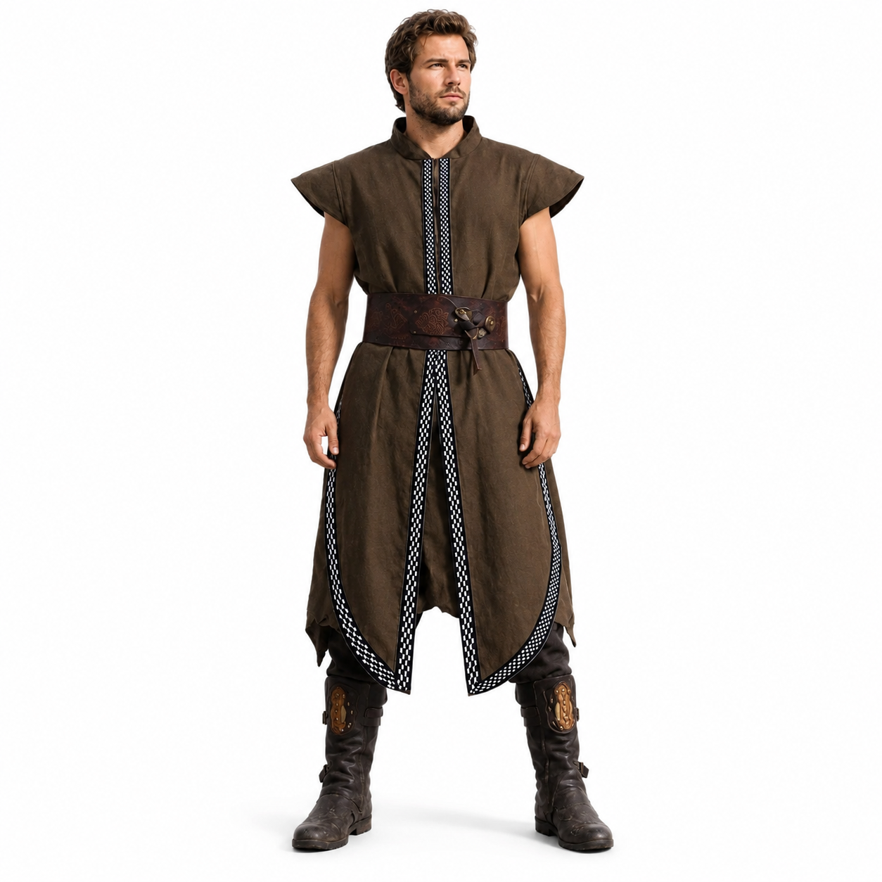 Medieval Men Vest Robe Renaissance Knight Riding Suit LARP Costume Tunic