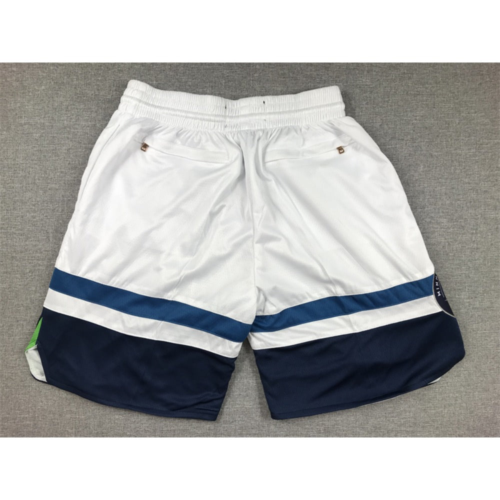 Throwback Wolves Basketball Shorts Sports Pants with Zip Pockets White