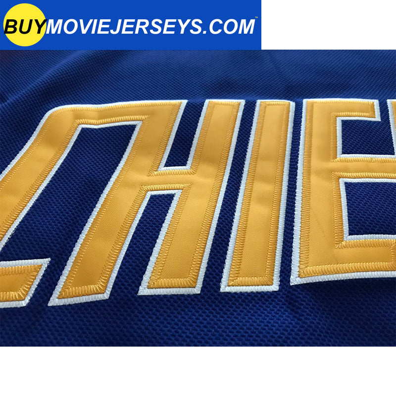 SLAPSHOT Dunlop #7 Charlestown Chiefs Hockey Team Madbrother Hockey Jersey Blue And White Colors