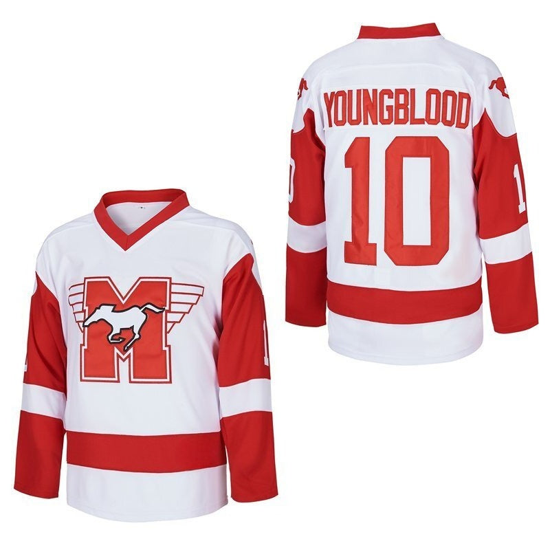 Custom MUSTANGS Hockey Jersey Youngblood Movie Rob Lowe #10 Hockey Jersey 3XS-3XL