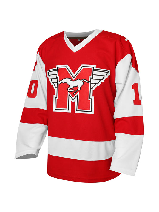 MUSTANGS Youngblood Rob Lowe #10 hockey jersey front view
