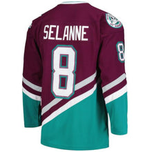 Load image into Gallery viewer, The Mighty Ducks Movie Hockey Jersey #8 Selanne Purple Color