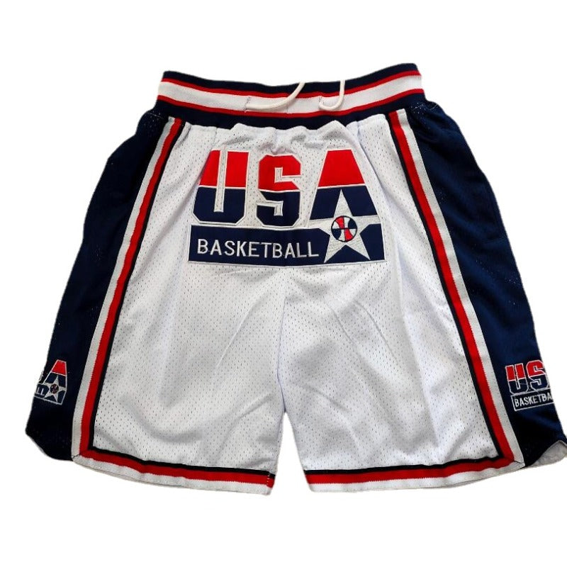 USA Dream Team Basketball Shorts Pants with Pockets White
