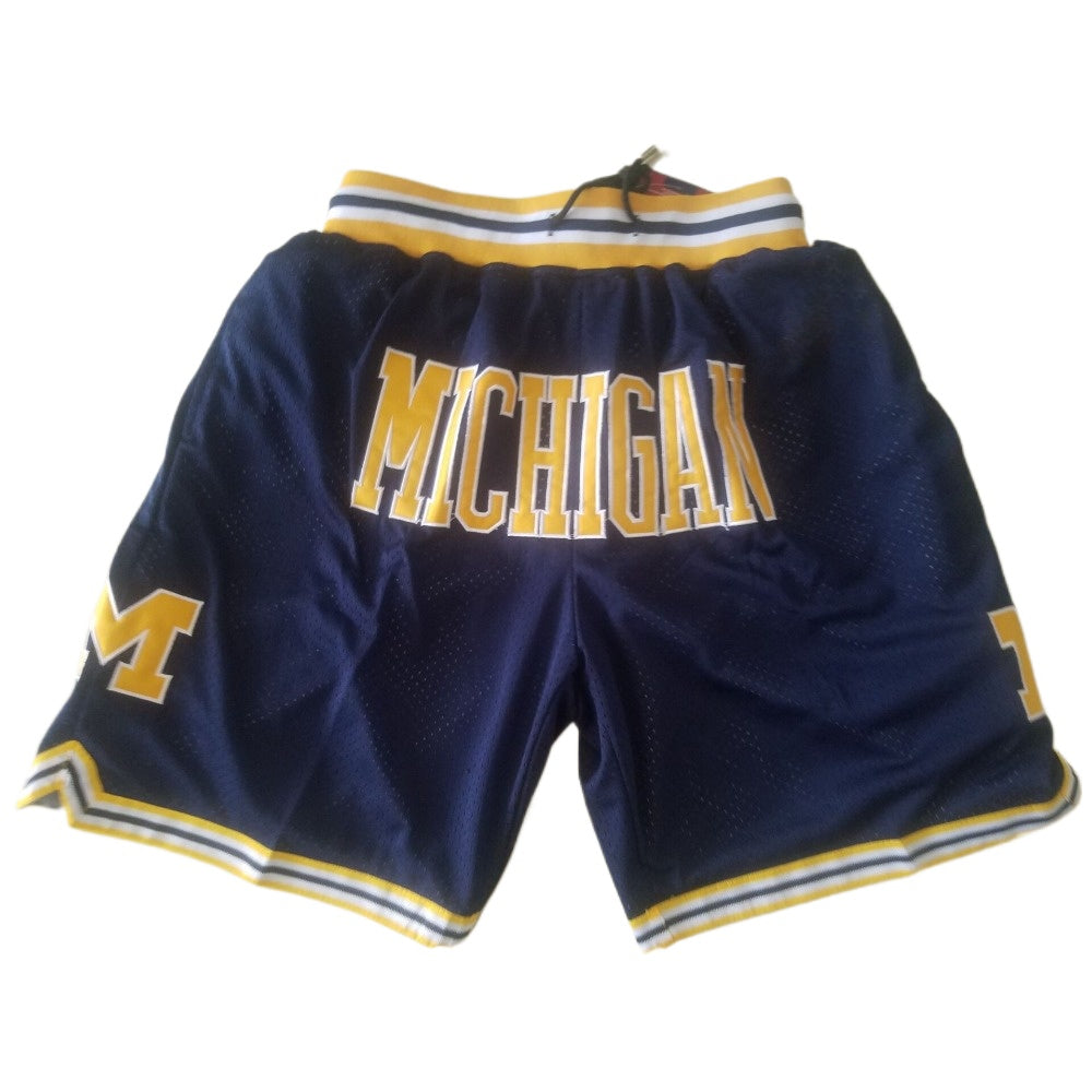 Throwback Classic Michigan Basketball Shorts Sports Pants with Zip Pockets Dark Blue