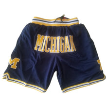 Load image into Gallery viewer, Throwback Classic Michigan Basketball Shorts Sports Pants with Zip Pockets Dark Blue