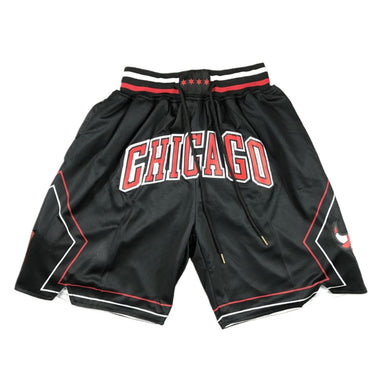 Throwback Chicago Basketball Shorts Sports Pants with Zip Pockets Black