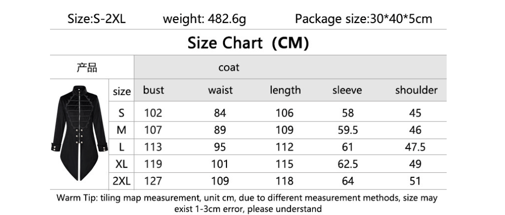 Men's Steampunk Vintage Medieval Tailcoat Jacket Retro Gothic Victorian Frock Coat Uniform Halloween Cosplay Costume