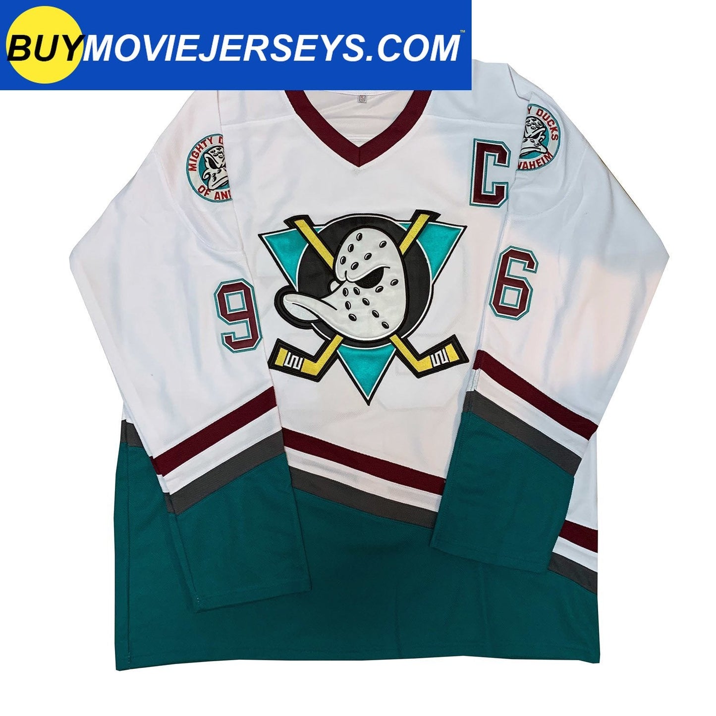 Youth The Mighty Ducks Movie Hockey Jersey #96 Charlie Conway White Color Kids Size