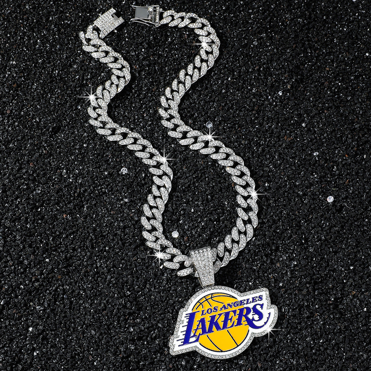 Iced Out Los Angeles Basketball Pendant Necklace – Cuban Chain