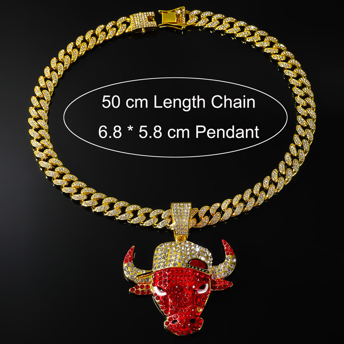 Diamond Red Bulls Punk Cuban Chain Necklace Decorative Pendant