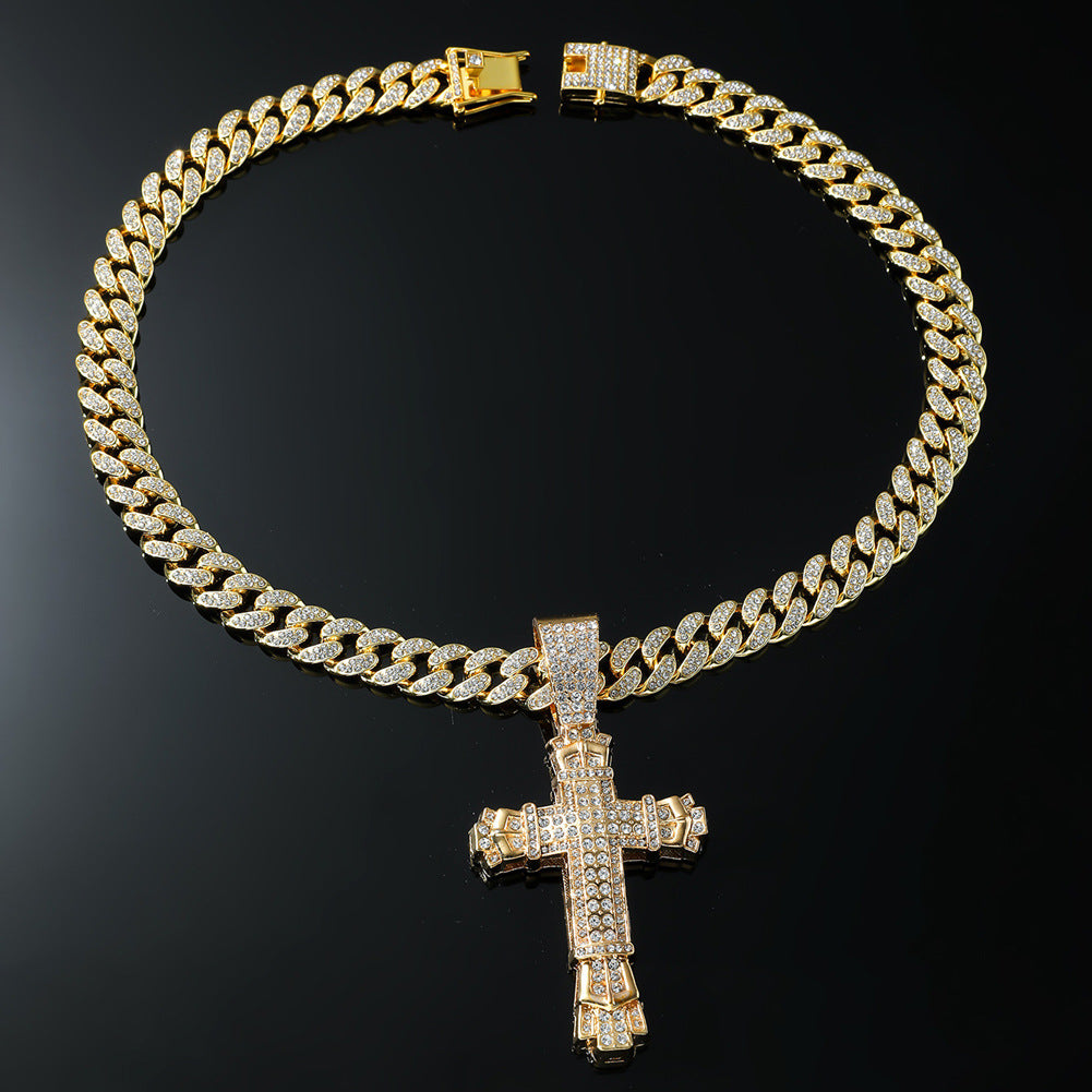 Cross Full Diamond Pendant Necklace, Hip Hop HIPHOP Diamond Set Cuban Necklace