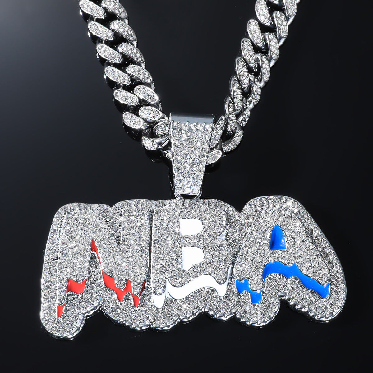 Hip Hop New Full Diamond Letter NBA Pendant Necklace Fashion Alloy Diamond Cuban Chain Jewelry