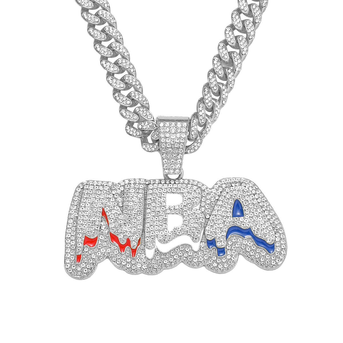 Hip Hop New Full Diamond Letter NBA Pendant Necklace Fashion Alloy Diamond Cuban Chain Jewelry