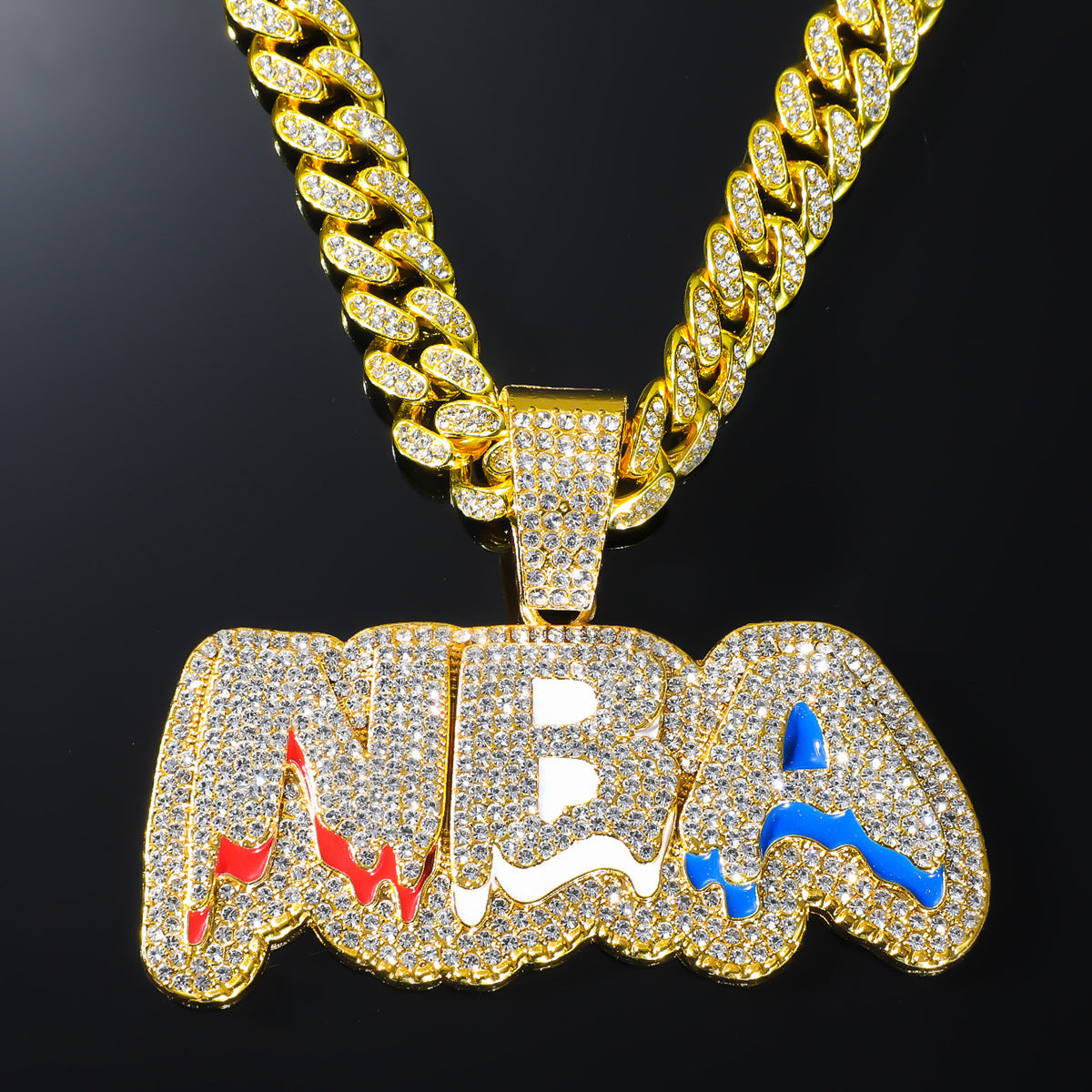 Hip Hop New Full Diamond Letter NBA Pendant Necklace Fashion Alloy Diamond Cuban Chain Jewelry