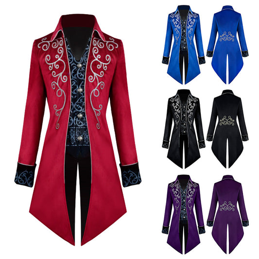 Men's Victorian Jacket Medieval Steampunk Tailcoat Gothic Coat Vampire Halloween Costume