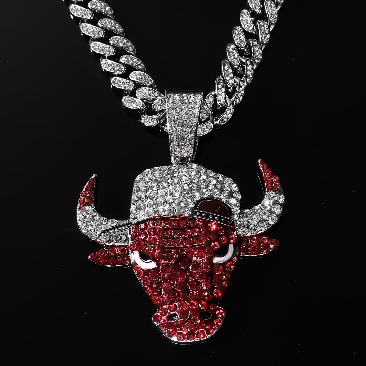 Diamond Red Bulls Punk Cuban Chain Necklace Decorative Pendant