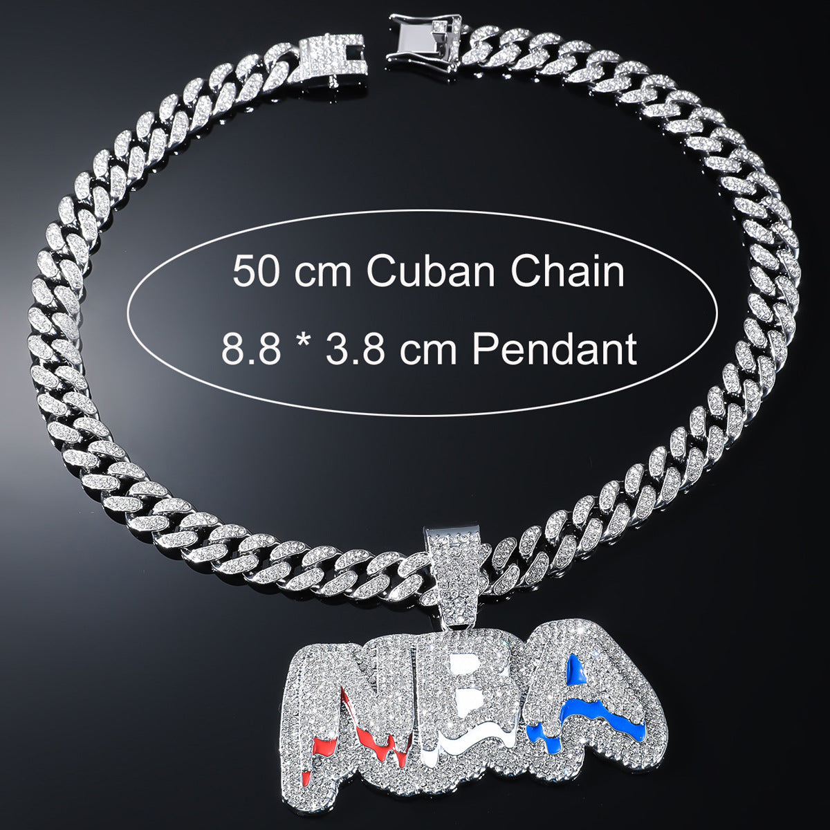 Hip Hop New Full Diamond Letter NBA Pendant Necklace Fashion Alloy Diamond Cuban Chain Jewelry