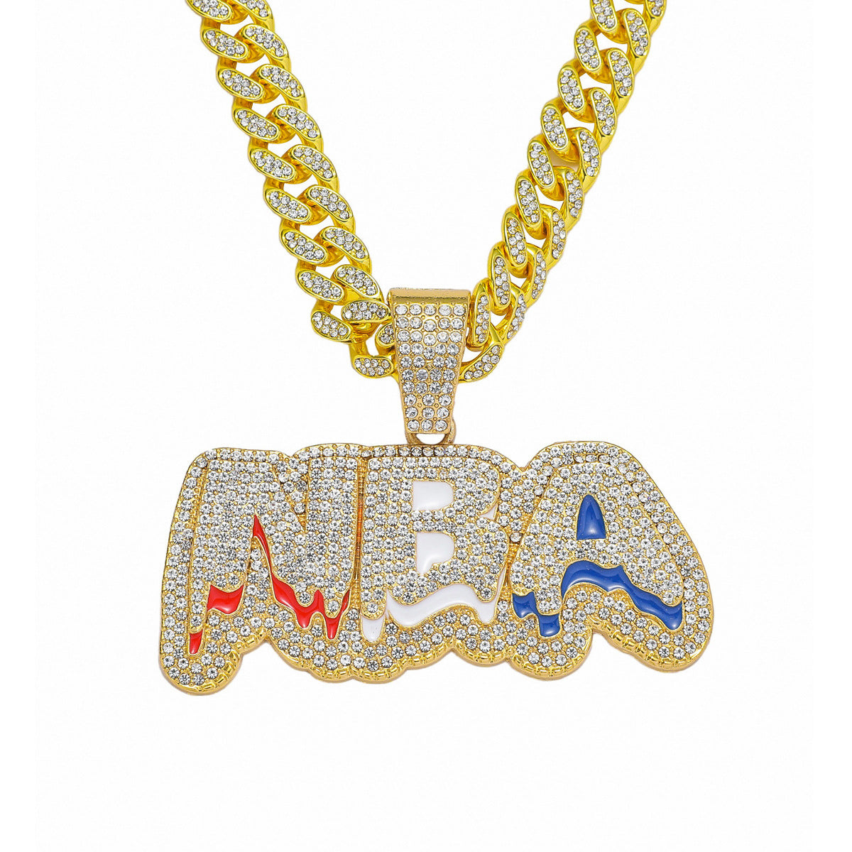 Hip Hop New Full Diamond Letter NBA Pendant Necklace Fashion Alloy Diamond Cuban Chain Jewelry