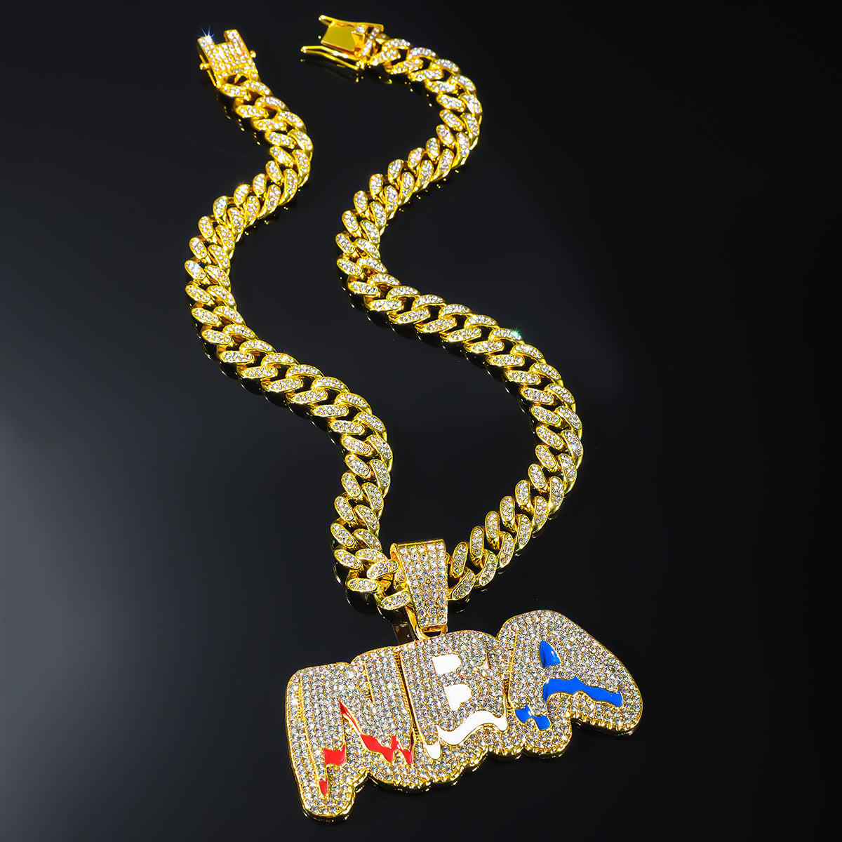 Hip Hop New Full Diamond Letter NBA Pendant Necklace Fashion Alloy Diamond Cuban Chain Jewelry