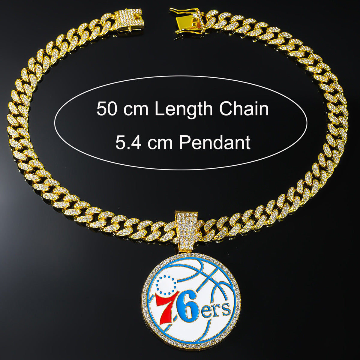 Iced Out 76ers Basketball Pendant Necklace | Cuban Chain