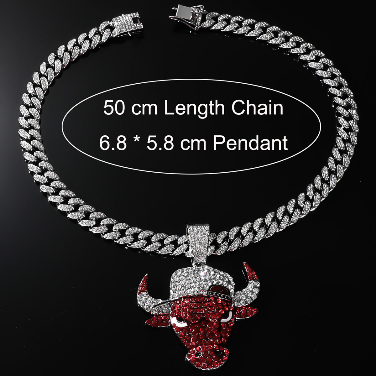 Diamond Red Bulls Punk Cuban Chain Necklace Decorative Pendant