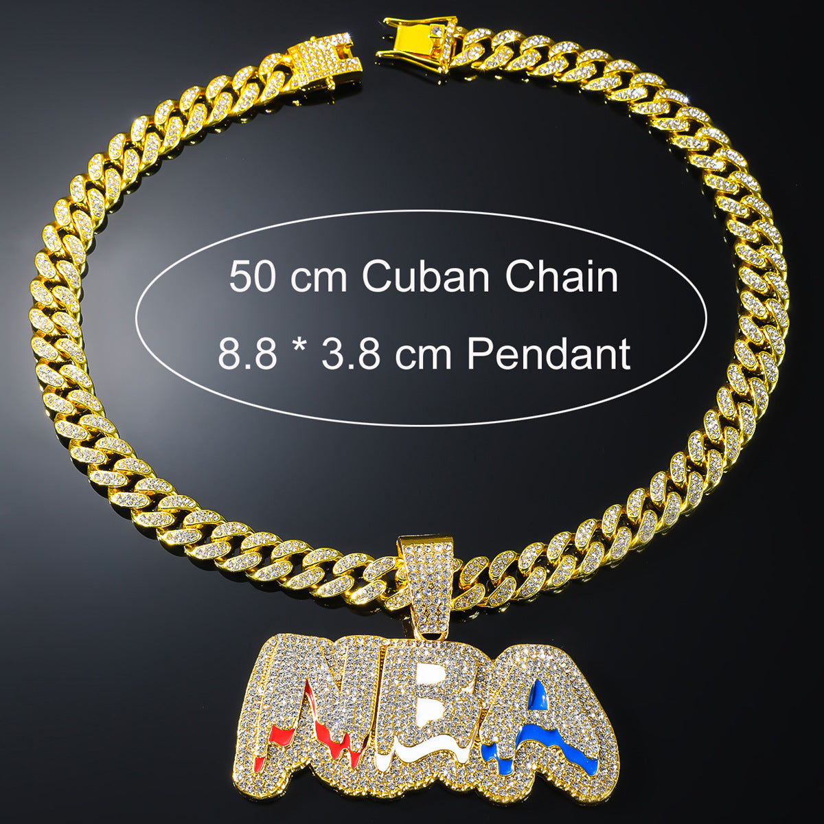 Hip Hop New Full Diamond Letter NBA Pendant Necklace Fashion Alloy Diamond Cuban Chain Jewelry