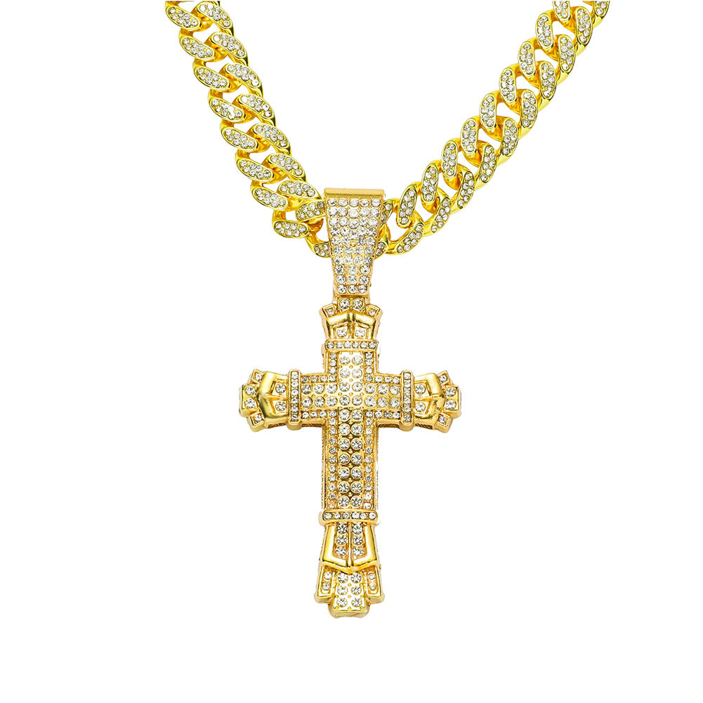 Cross Full Diamond Pendant Necklace, Hip Hop HIPHOP Diamond Set Cuban Necklace