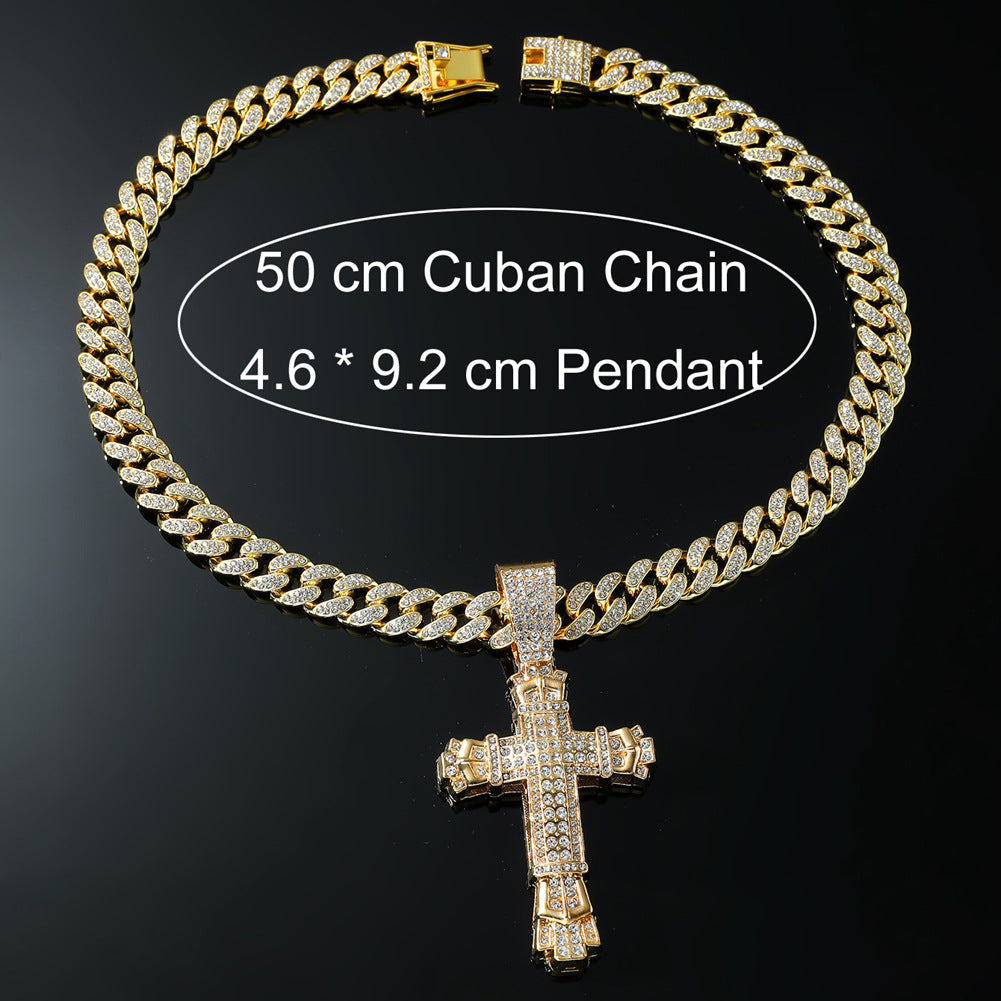 Cross Full Diamond Pendant Necklace, Hip Hop HIPHOP Diamond Set Cuban Necklace