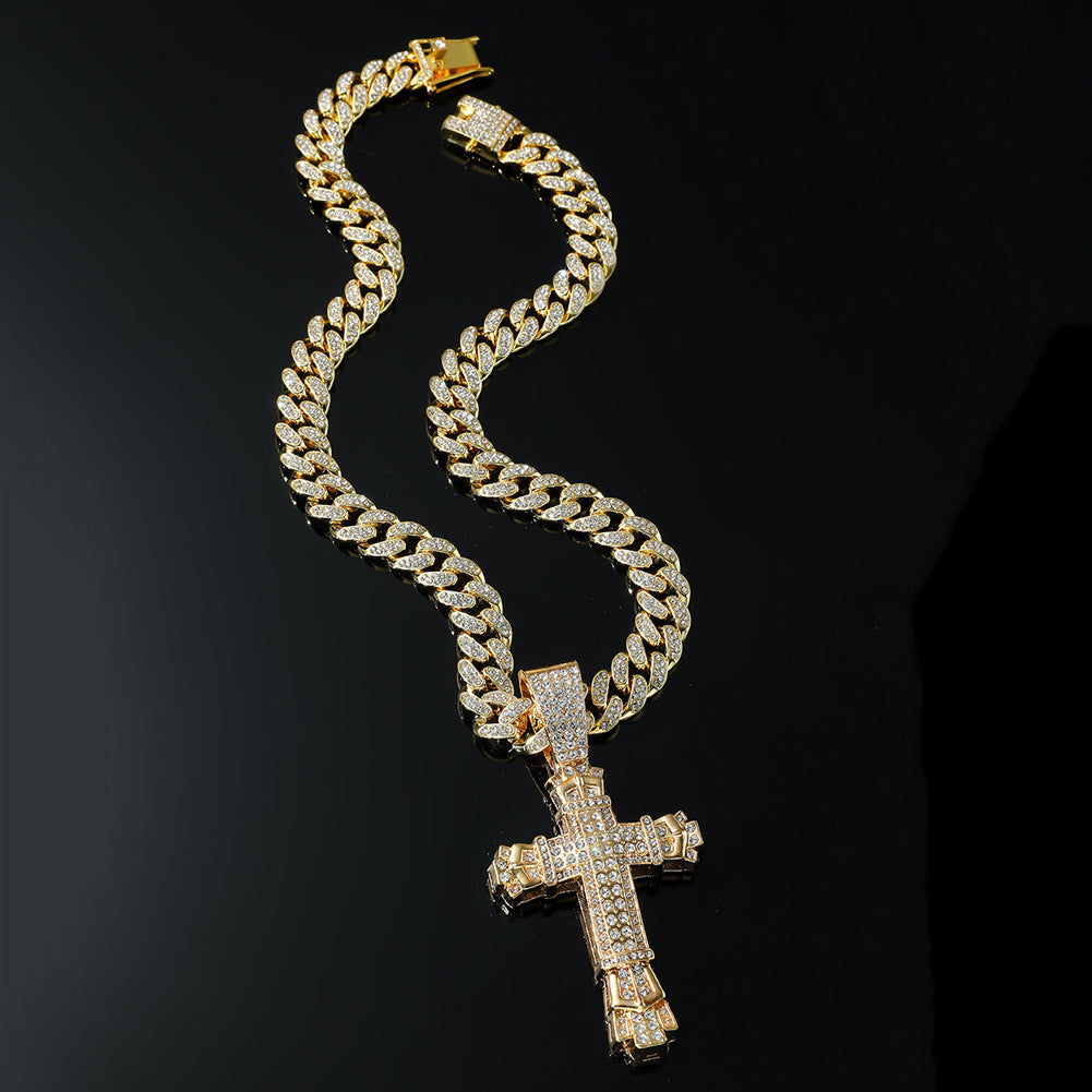 Cross Full Diamond Pendant Necklace, Hip Hop HIPHOP Diamond Set Cuban Necklace