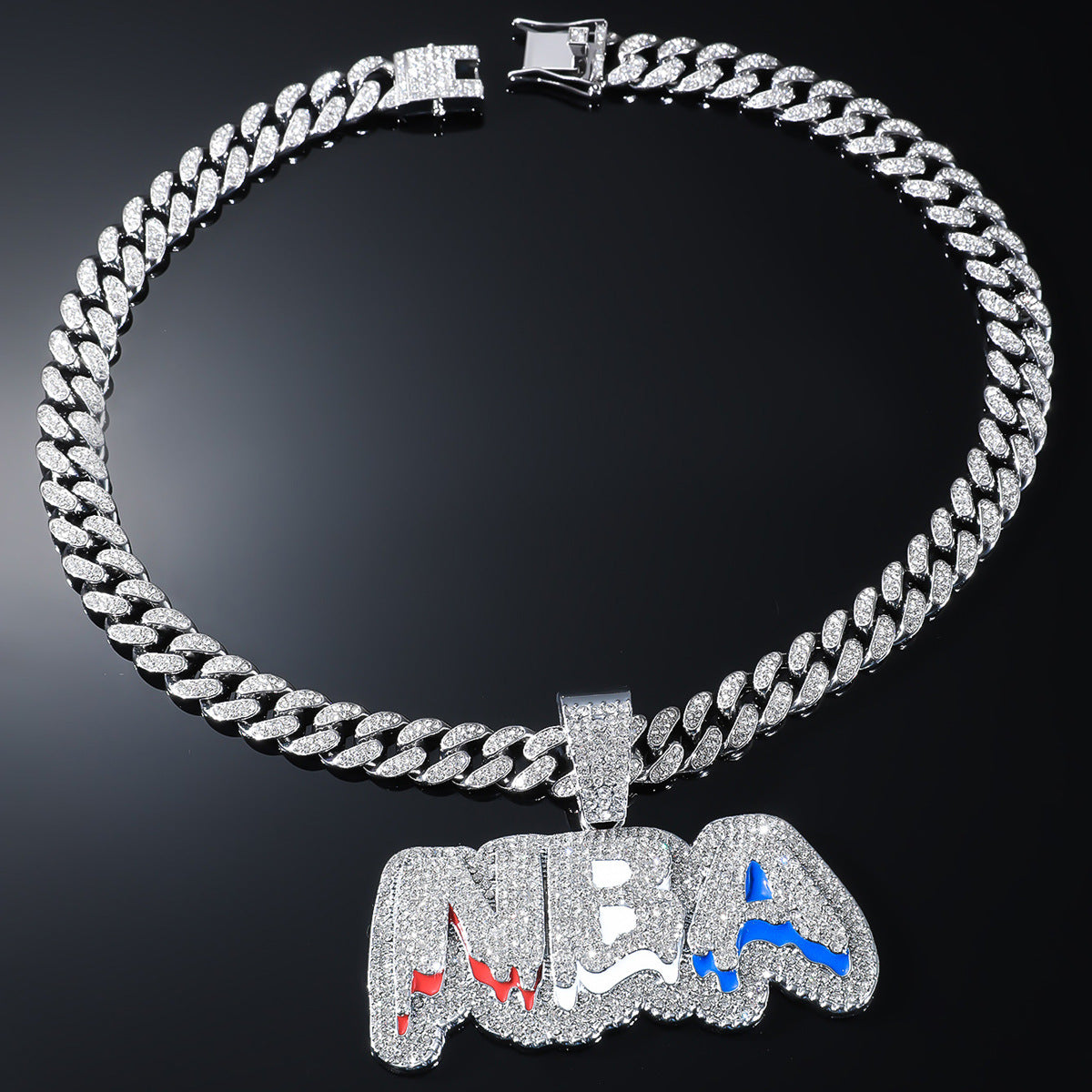 Hip Hop New Full Diamond Letter NBA Pendant Necklace Fashion Alloy Diamond Cuban Chain Jewelry