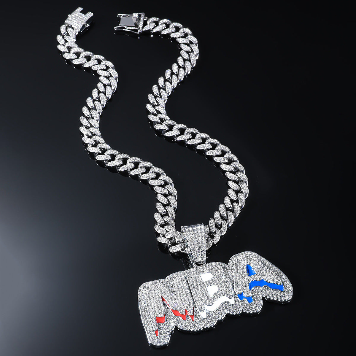 Hip Hop New Full Diamond Letter NBA Pendant Necklace Fashion Alloy Diamond Cuban Chain Jewelry