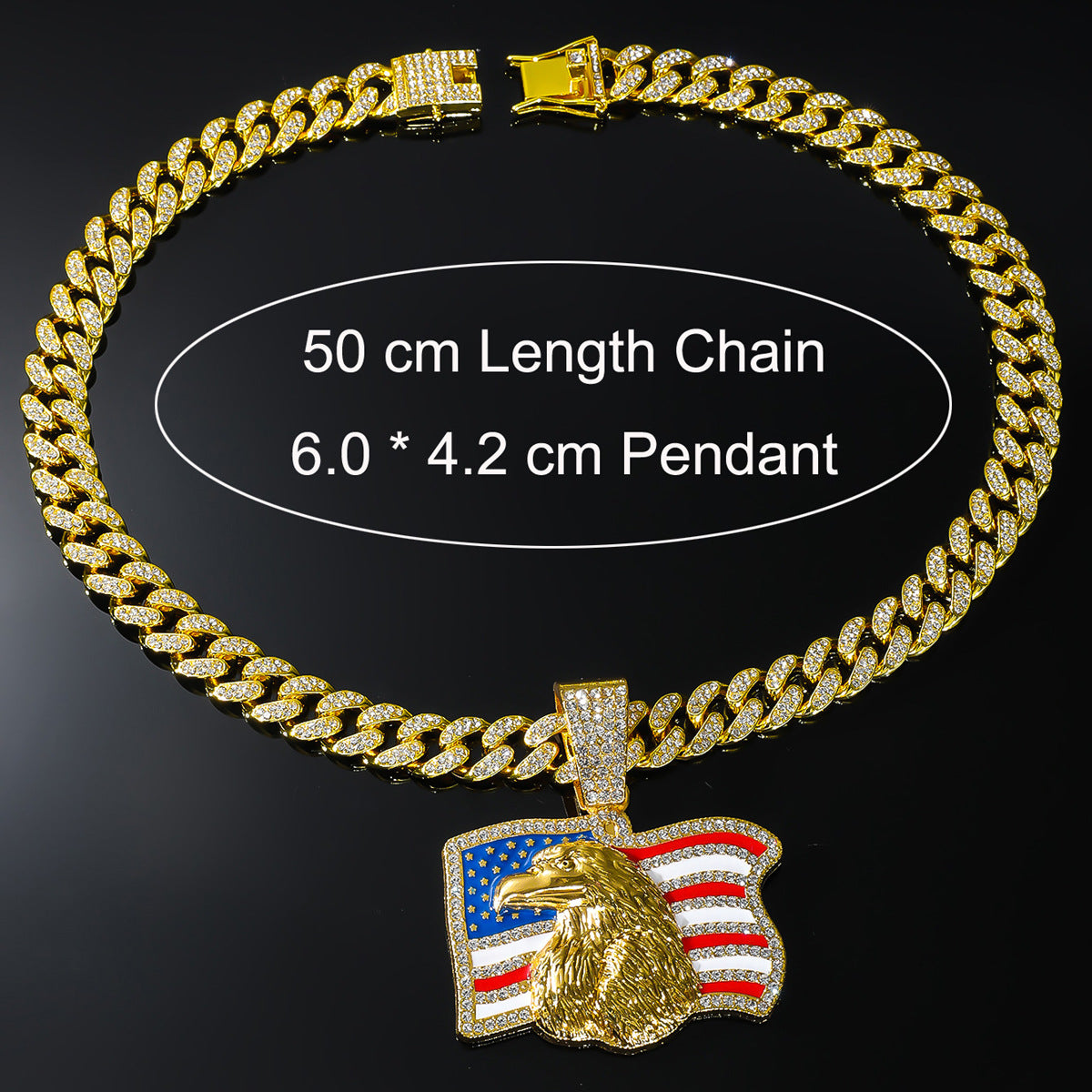 Iced Out American Eagle Flag Pendant Necklace 20" Cuban Chain Gold Silver